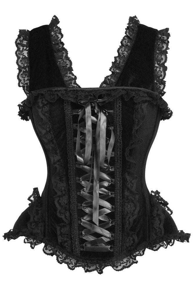LIMITED EDITION Top Drawer Black Velvet & Lace Steel Boned Corset w/Cap Sleeves