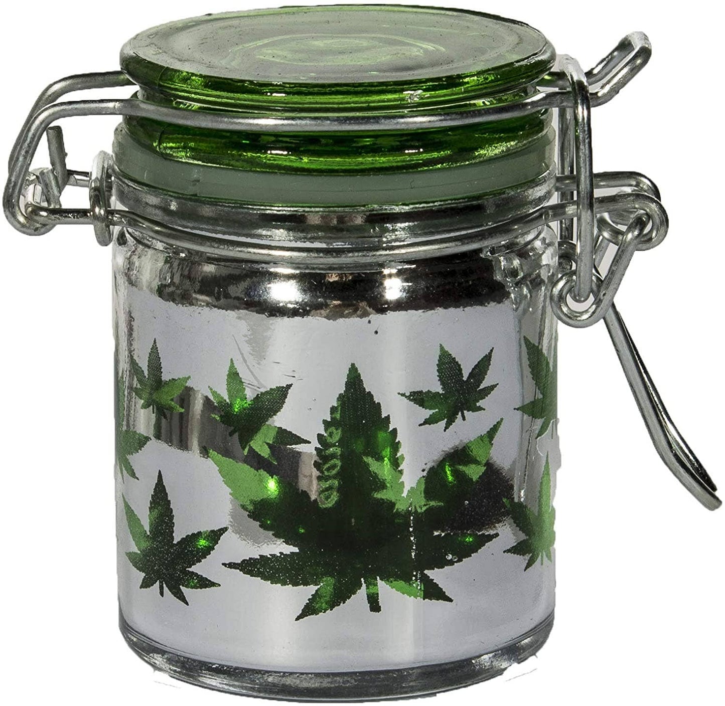 Glass Herb Stash Jar-Metallic Green Leaf Storage jar-Small