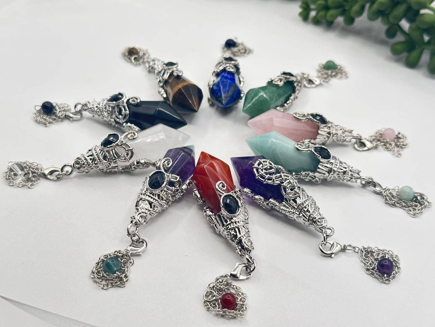 Amethyst 12 Faceted Gemstone Antique Silver Color Pendulum