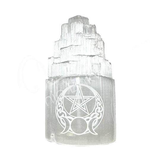 (PC)LAMP - SELENITE ICEBERG ENGRAVED PENTACLE & TRIPLE