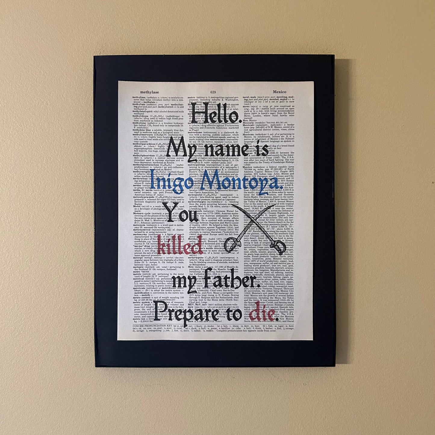 Hello my name is Inigo | Dictionary Print | Vintage Book Art
