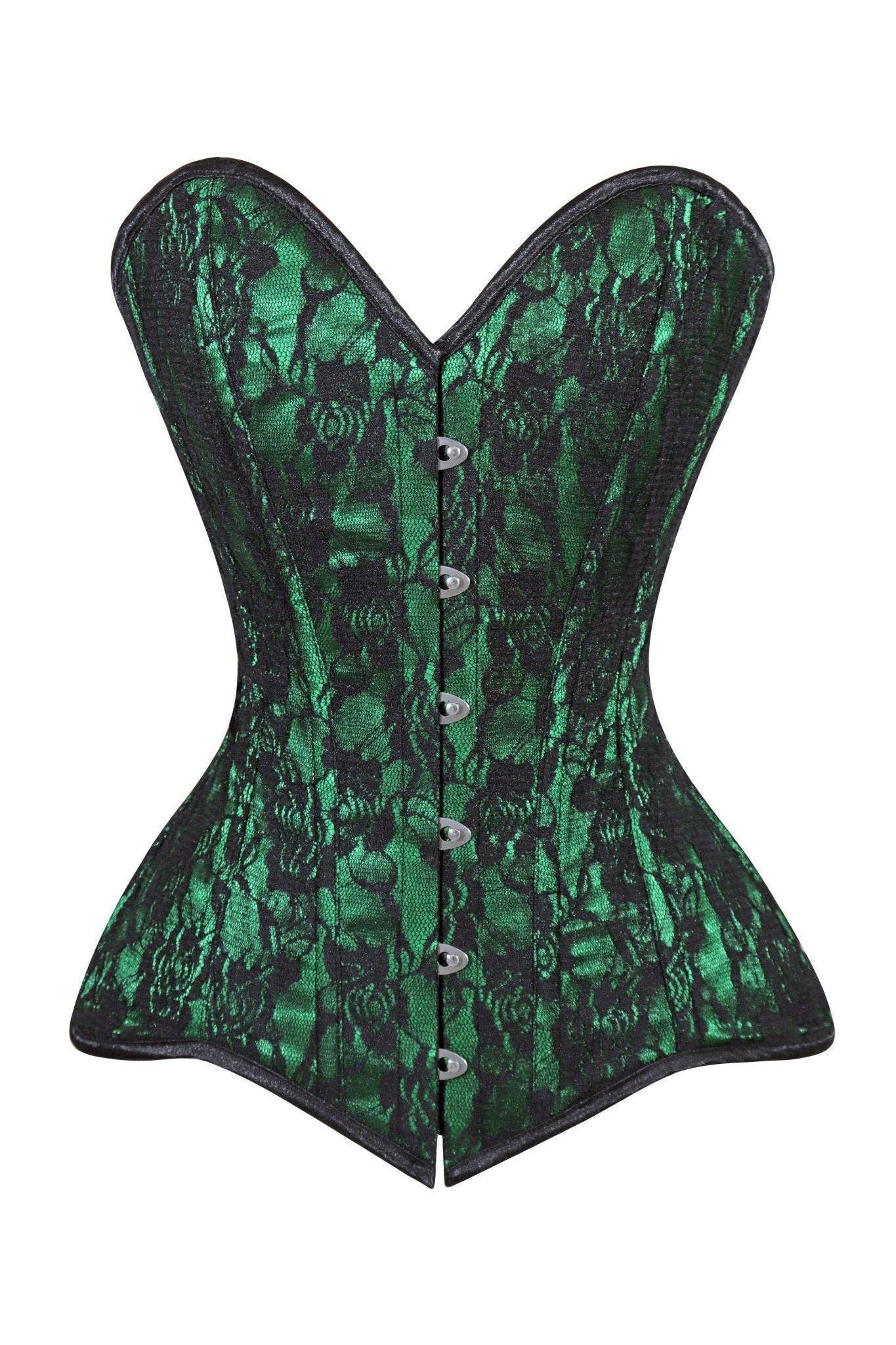 Lavish Green/Black Lace Overbust Corset Sweetheart Neckline Busk Closure