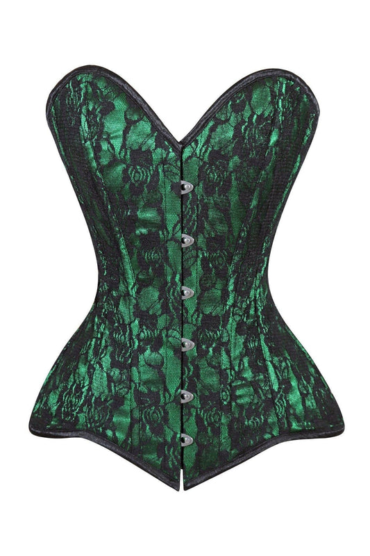 Lavish Green/Black Lace Overbust Corset Sweetheart Neckline Busk Closure