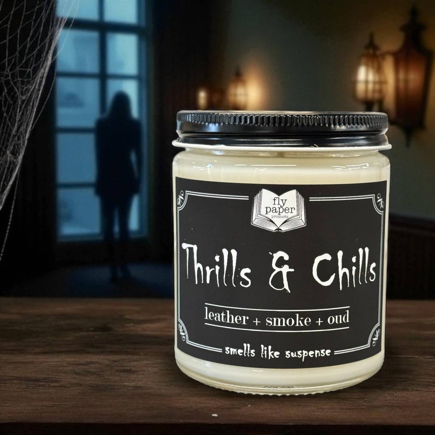 NEW LABEL! Thrills & Chills Soy Candle Leather + Smoke + Oud