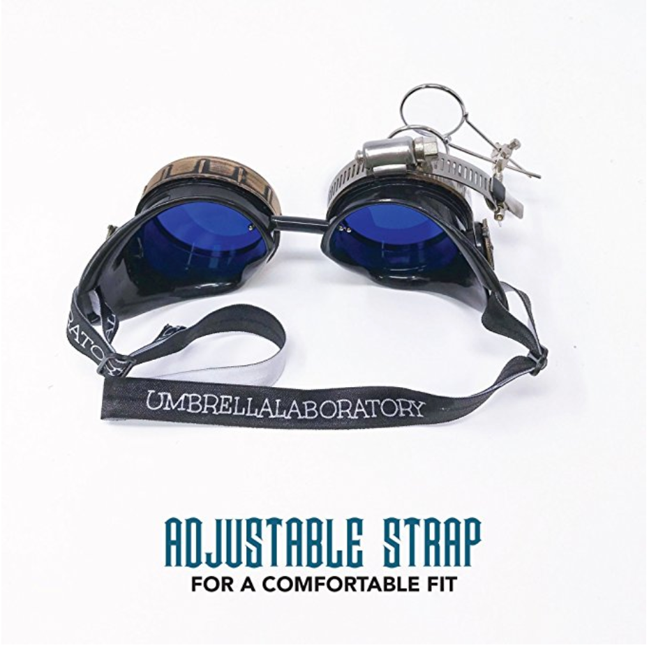Victorian Steampunk Goggles with magnifying eye loupes blue lenses