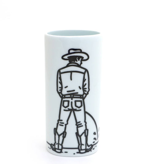 Cowboy vase, Oval bud vase, 6 inches, funny gift