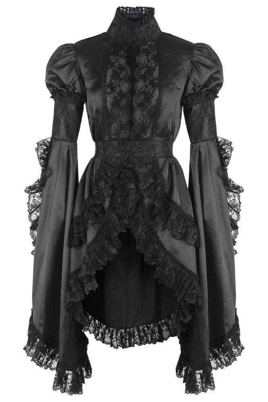 Black Satin & Lace Ruffled Jacket