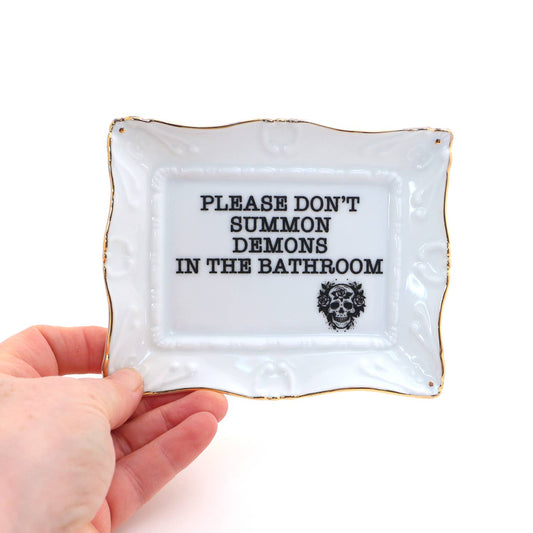 Porcelain tray with gold rim, Please Don't Summon Demons ...