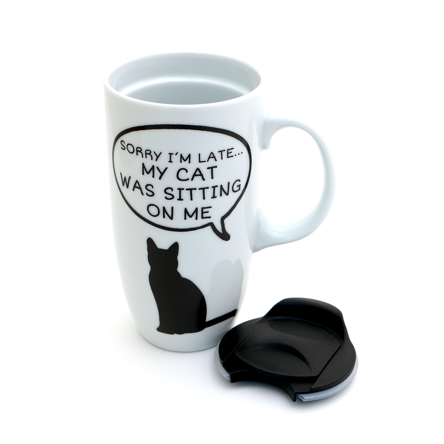 Cat travel mug with handle-Sorry I'm late my cat was sitting