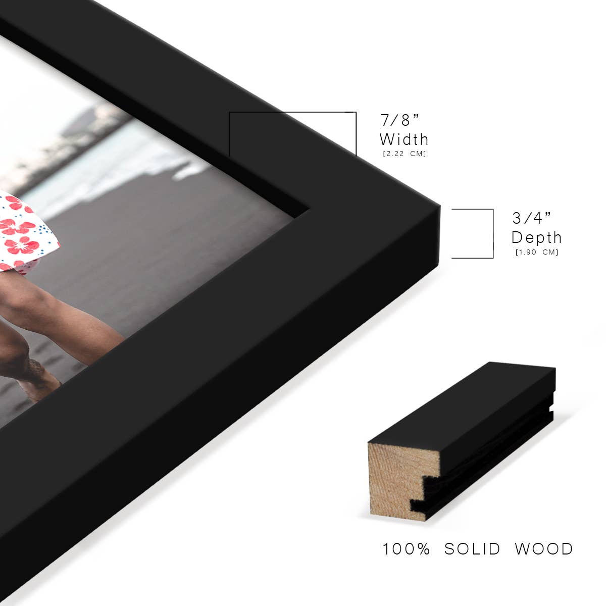 Photo Frame. Real Wood Modern Frame, Black