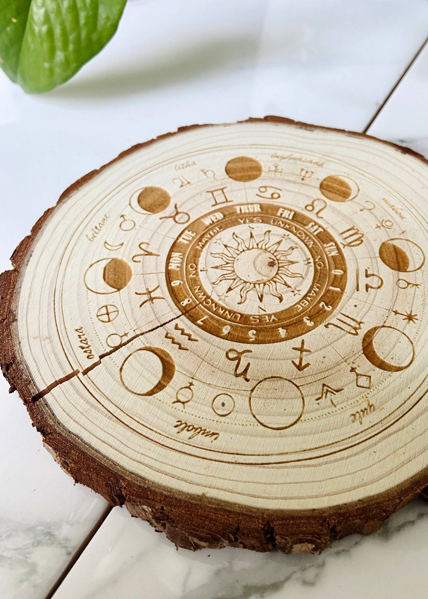 Moon Phase + Zodiac Wheel Natural Wood Pendulum Board