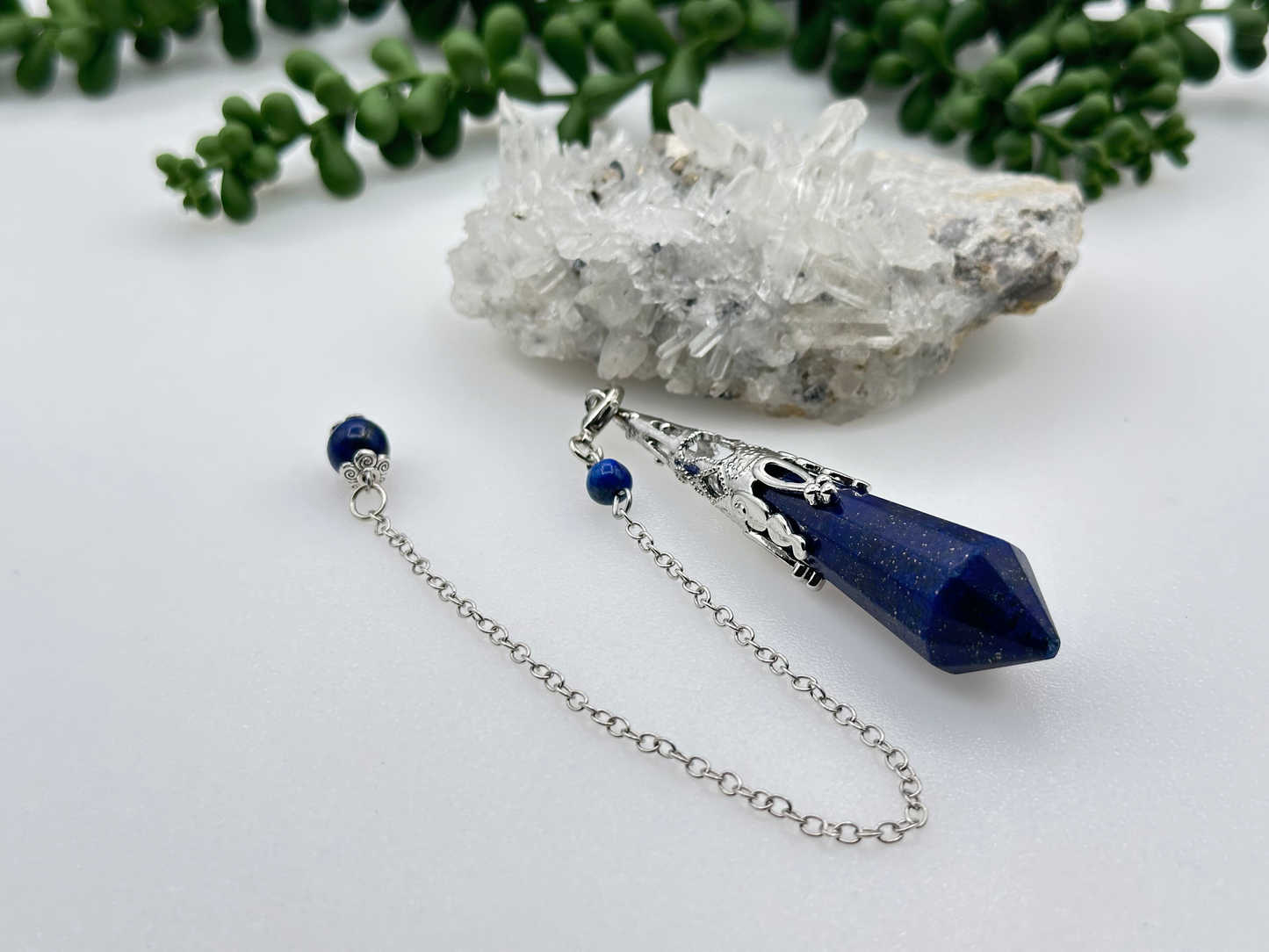 Lapis Lazuli Gemstone Art Deco Silver Color Pendulum