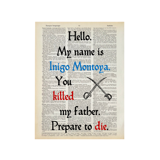 Hello my name is Inigo | Dictionary Print | Vintage Book Art