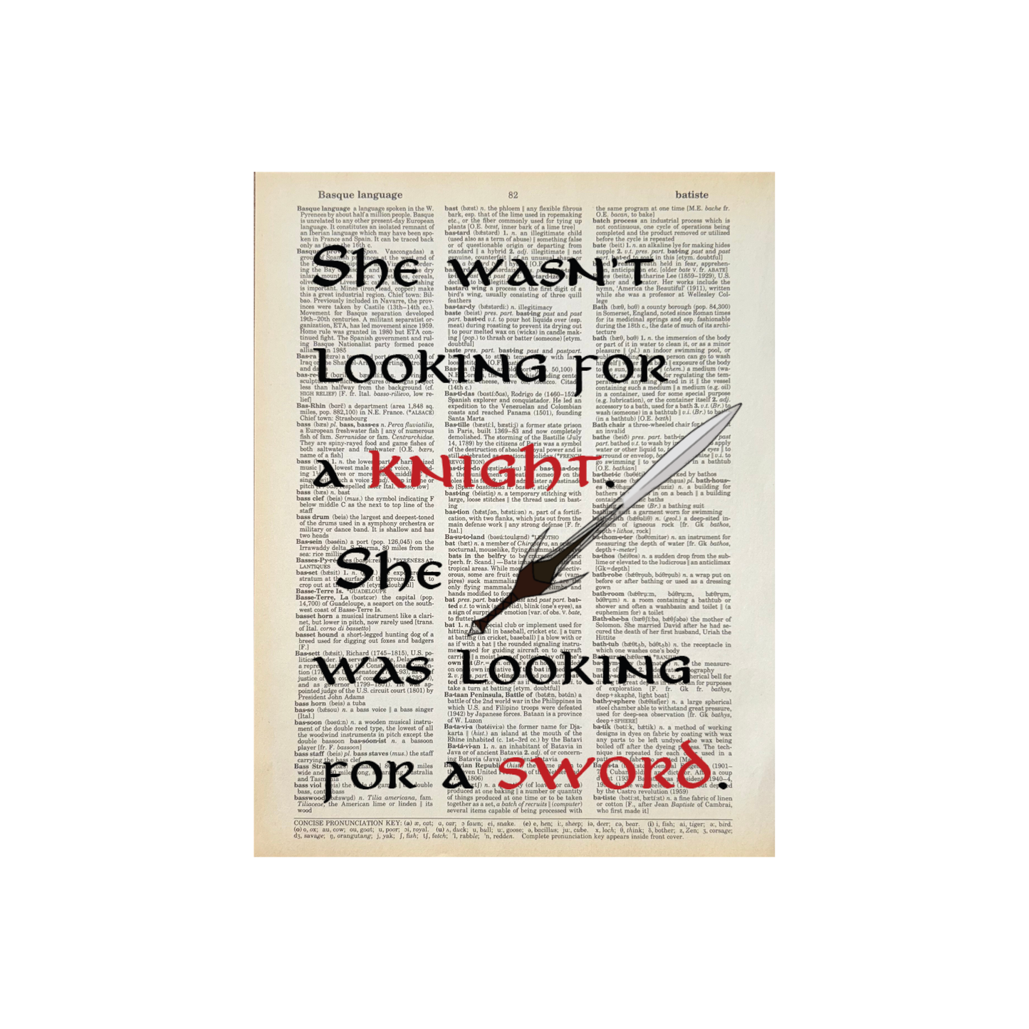 She wasn't looking | Dictionary Print | Vintage Book Art