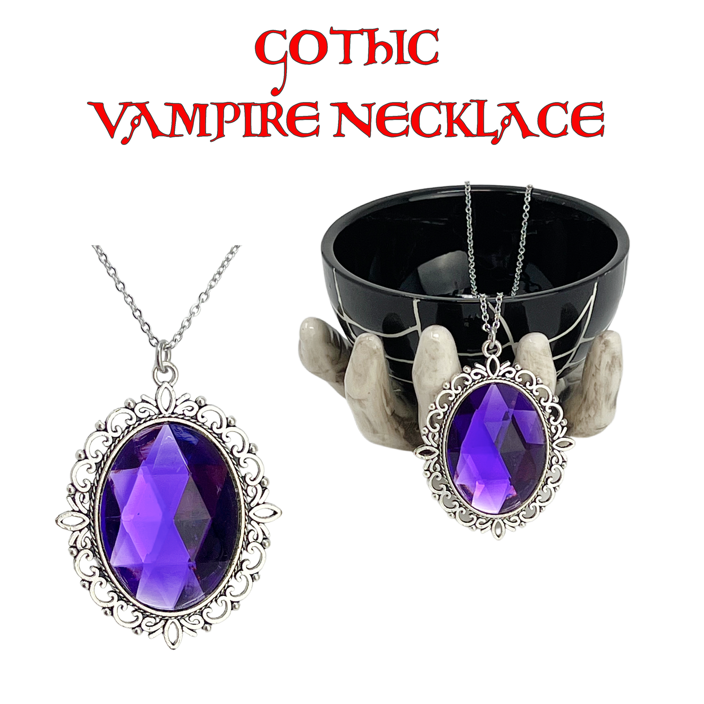Magical royal purple cameo pendant silver necklace