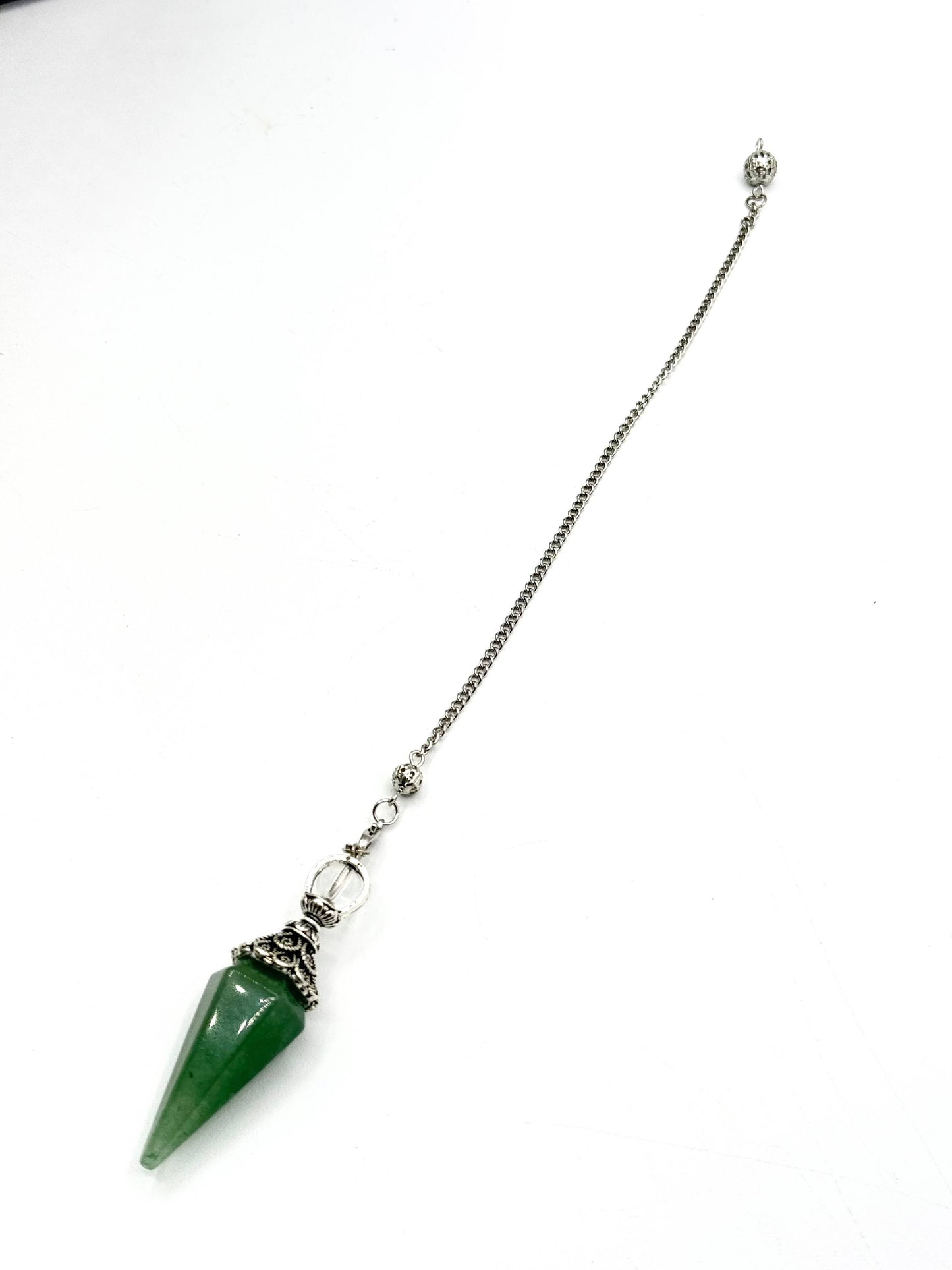 Green Aventurine Double Cap Pendulum with Silver Plate Chain