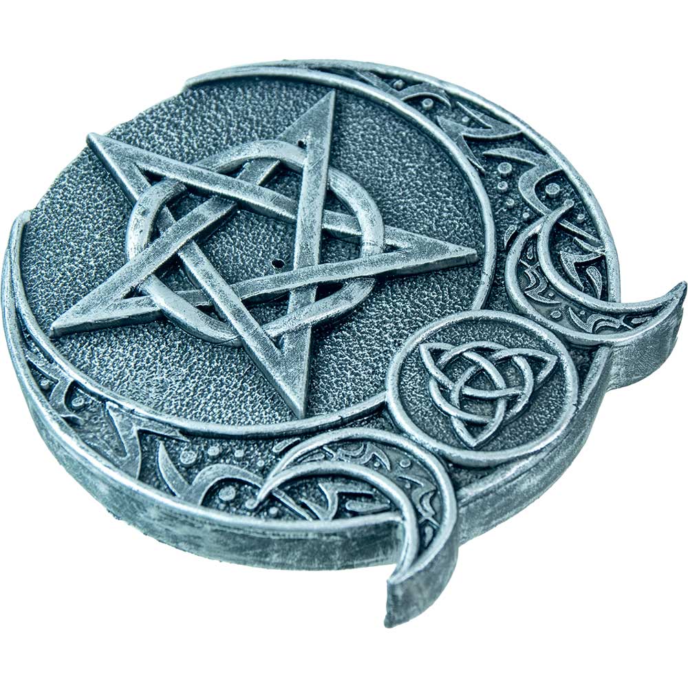 Polyresin Incense Holder Pentacle Celtic Triple Moon Silver