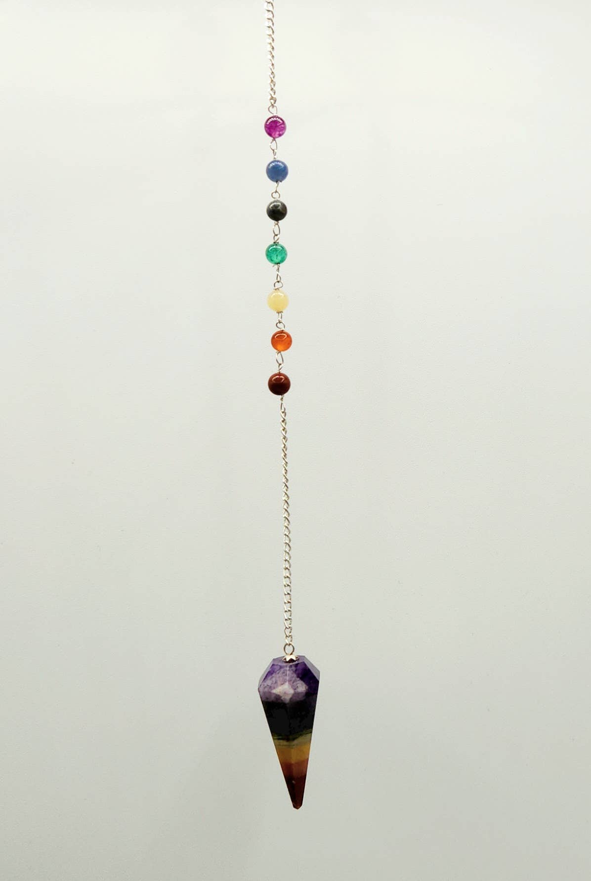 Seven Chakra Pendulum w/Chakra Beads-Silver Plated Chain