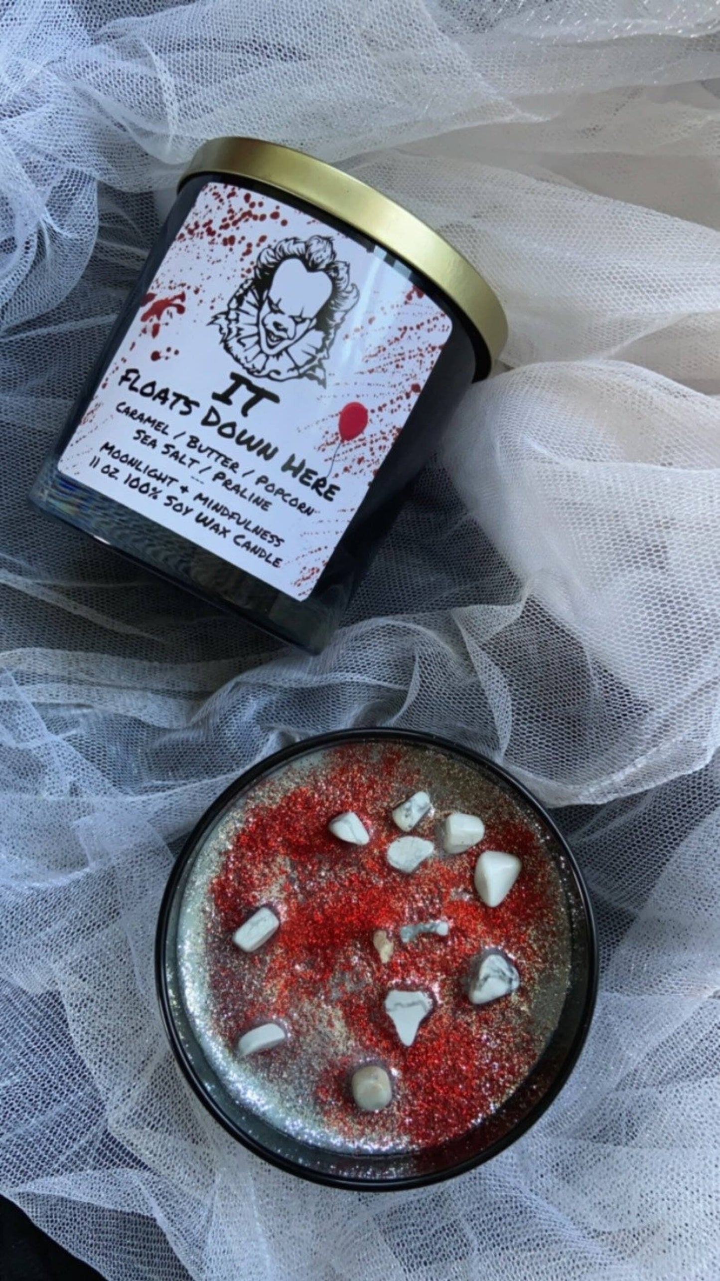 IT Floats Down Here 100% Soy Wax Crystal Candle, Horror