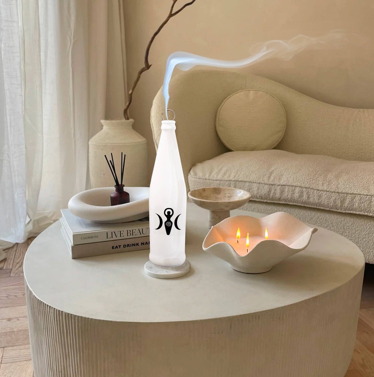 Glass Smoking Bottle Incense Burner - Triple Moon Goddess