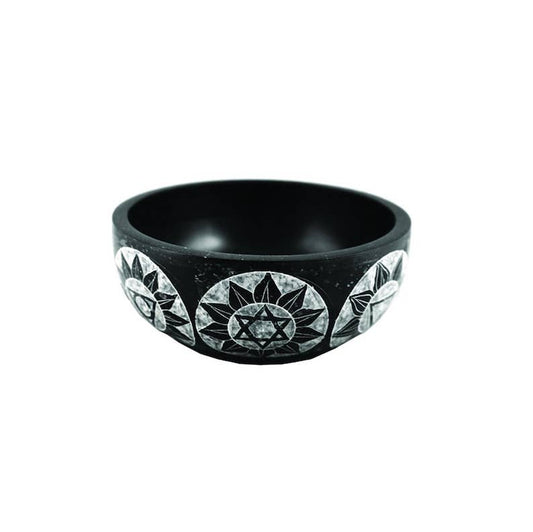 Hand Carved Soapstone Smudge Bowl - Black 7 Chakras
