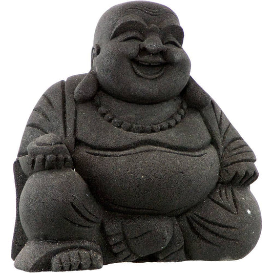 Volcanic Stone Statue Happy Buddha Black (Each)
