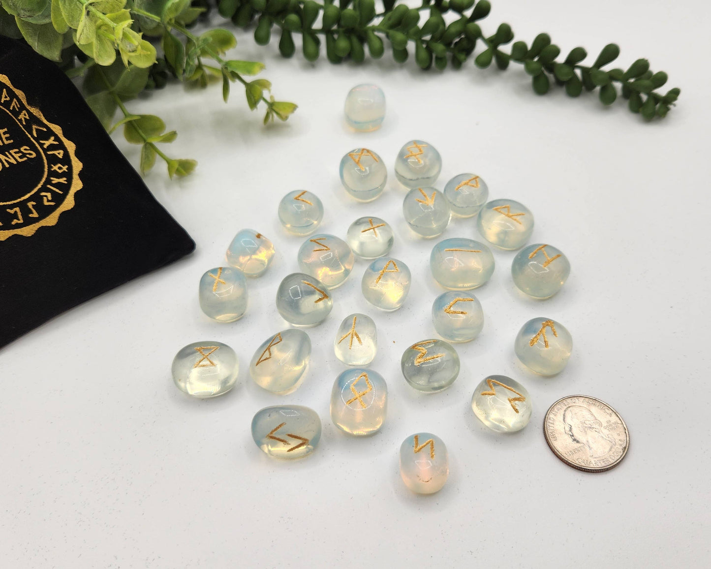 Opalite Rune Sets with Velvet Pouch and Grid