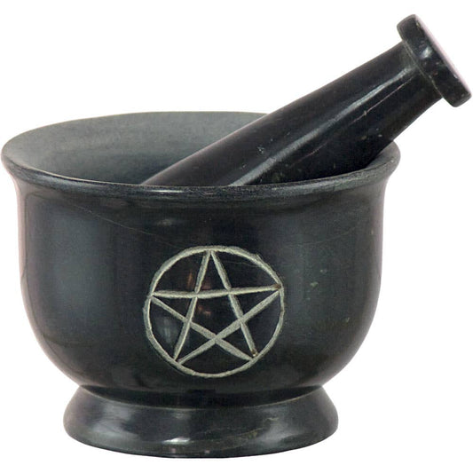 Soapstone Mortar & Pestle Pentacle Black (Each)