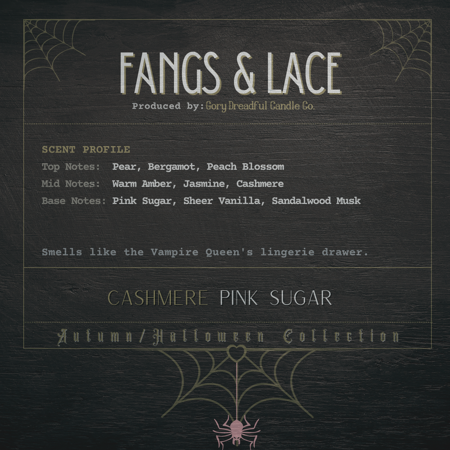Fangs & Lace Crackling Wooden Wick Candle: Cashmere Pink Sugar Scent