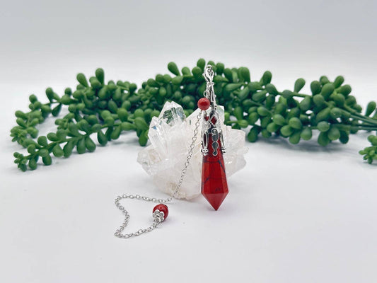 Red Jasper Gemstone Art Deco Silver Color Pendulum