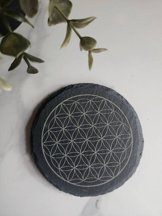 Crystal Grid Engraved Slate Drink Kitchen Coaster