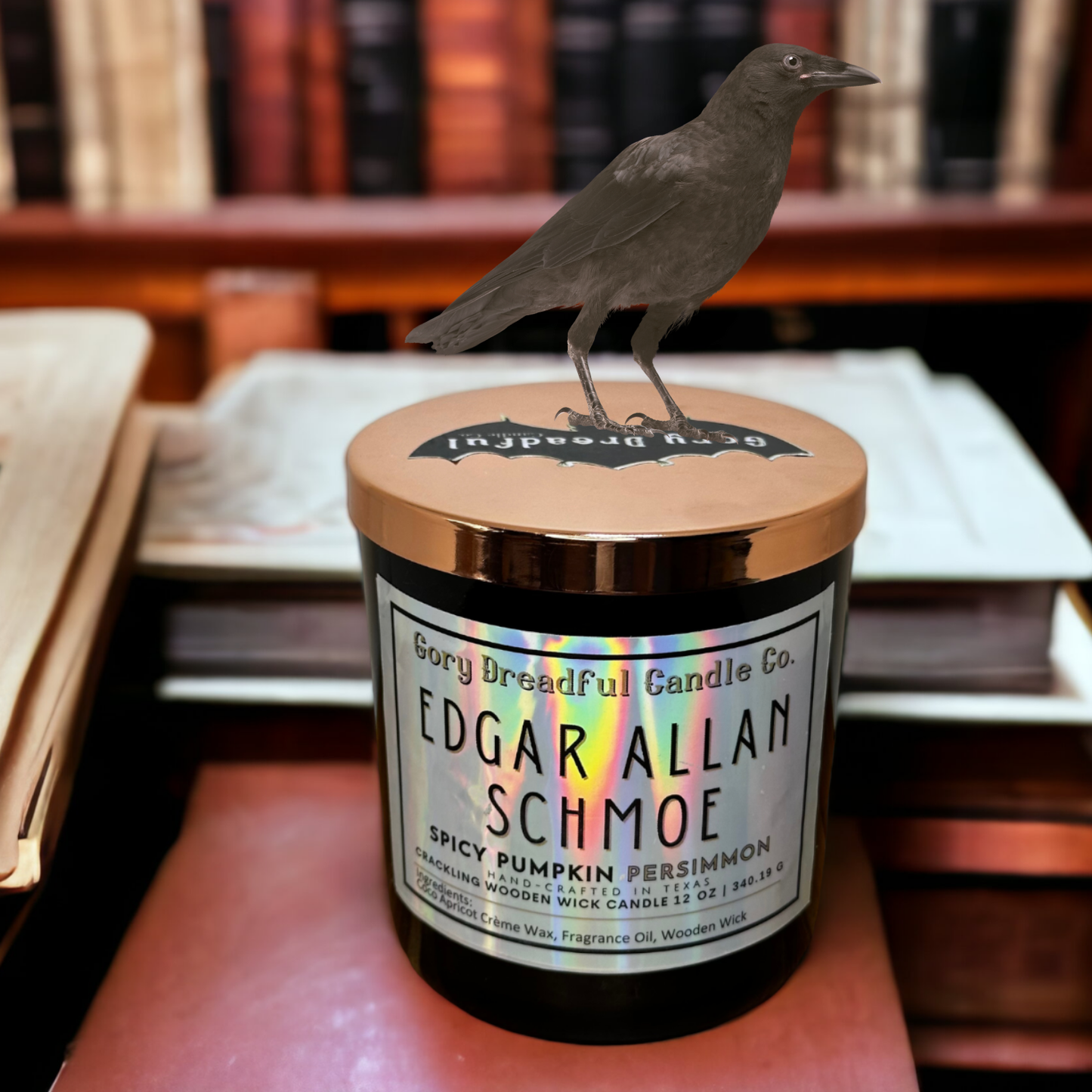 Edgar Allan Schmoe Crackling Wooden Wick Candle: Spicy Pumpkin Persimmon Scent