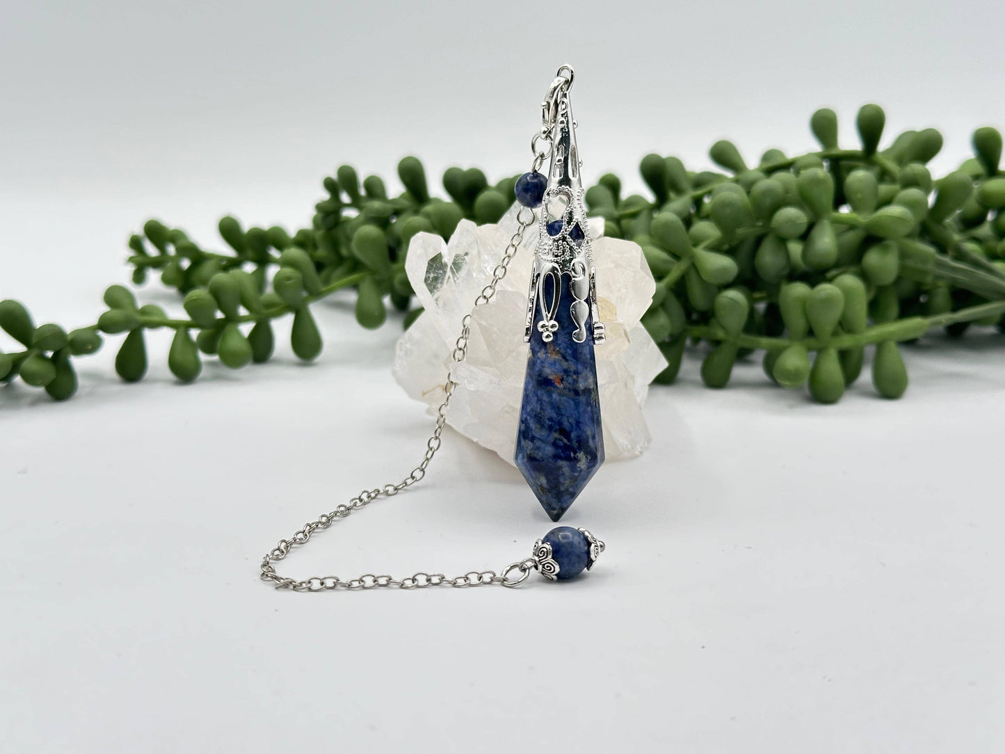 Sodalite Gemstone Art Deco Silver Color Pendulum