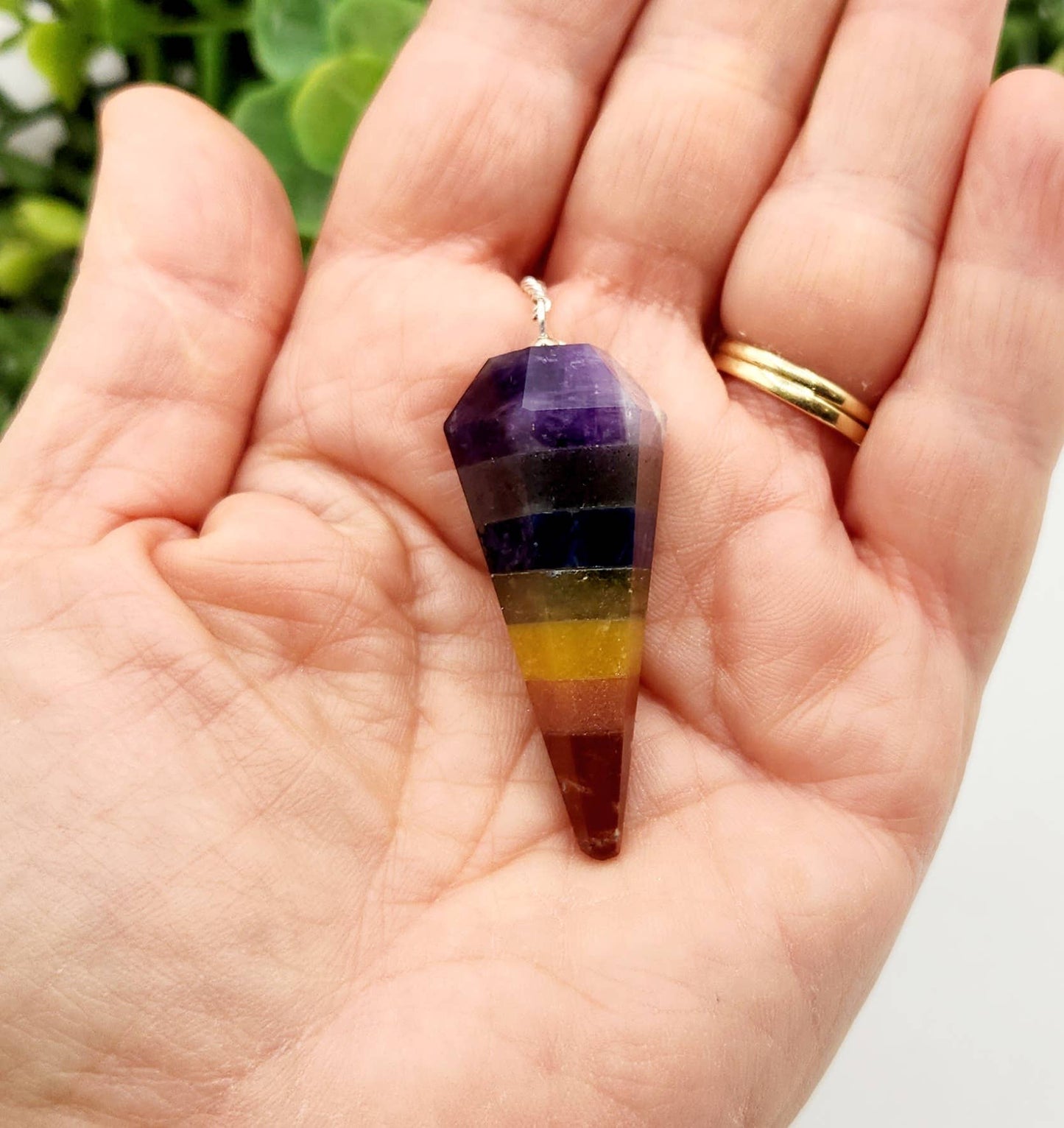 Seven Chakra Pendulum w/Chakra Beads-Silver Plated Chain