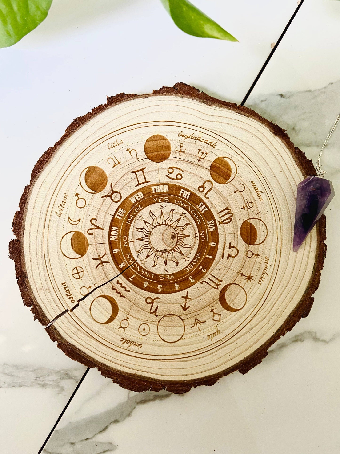 Moon Phase + Zodiac Wheel Natural Wood Pendulum Board