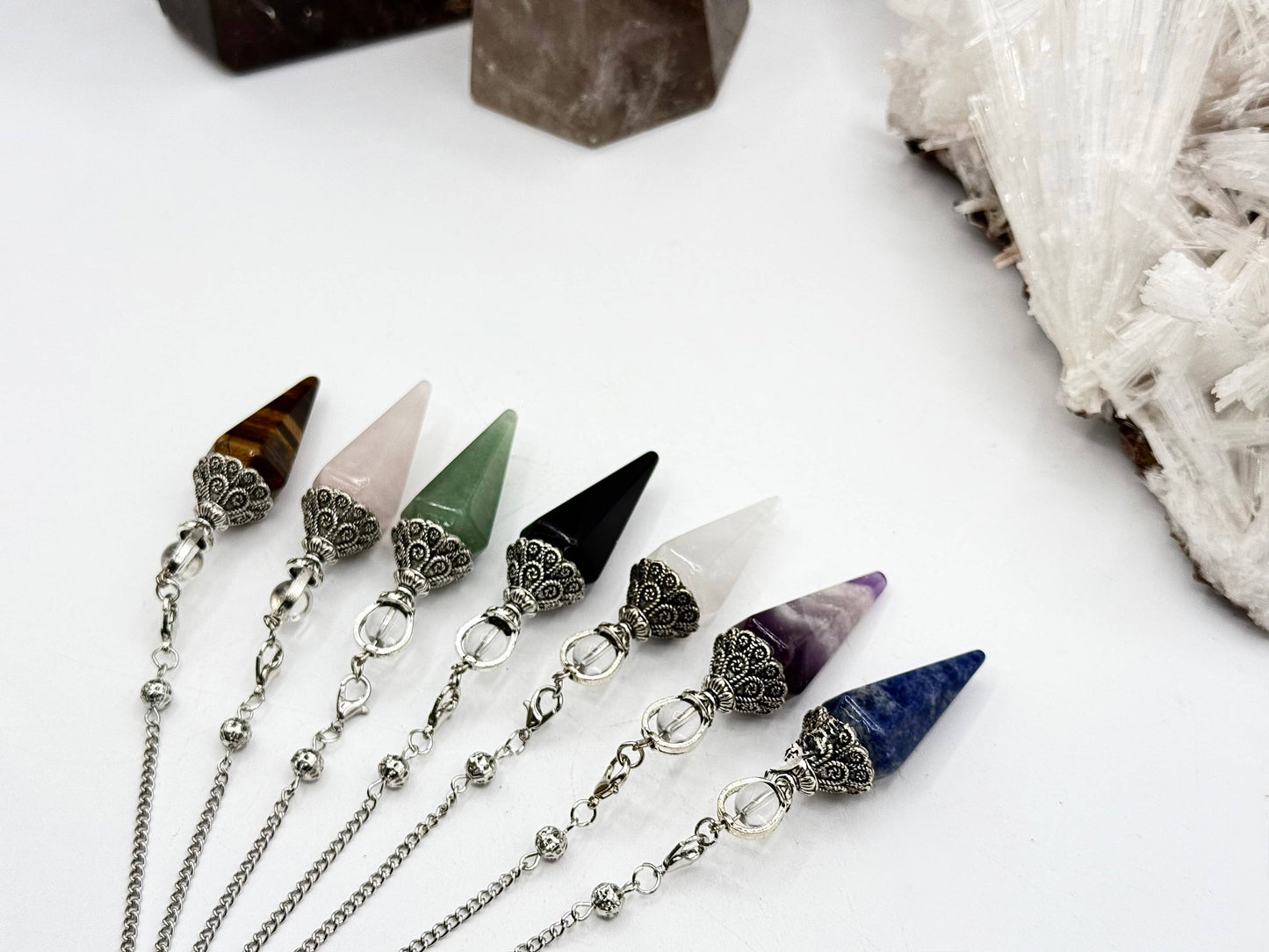 Green Aventurine Double Cap Pendulum with Silver Plate Chain