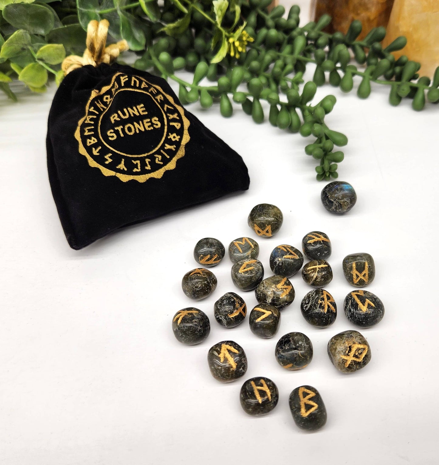 Labradorite Rune Sets with Velvet Pouch and Card