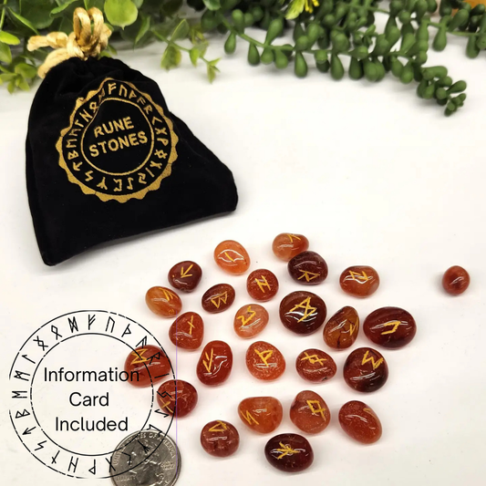 Carnelian  Rune Sets with Velvet Pouch and Grid