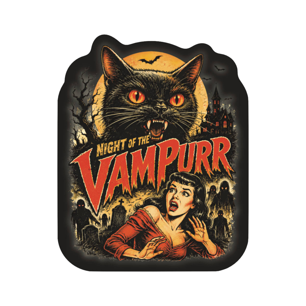 Halloween Humor Vampurr Retro High Quality Vinyl Sticker