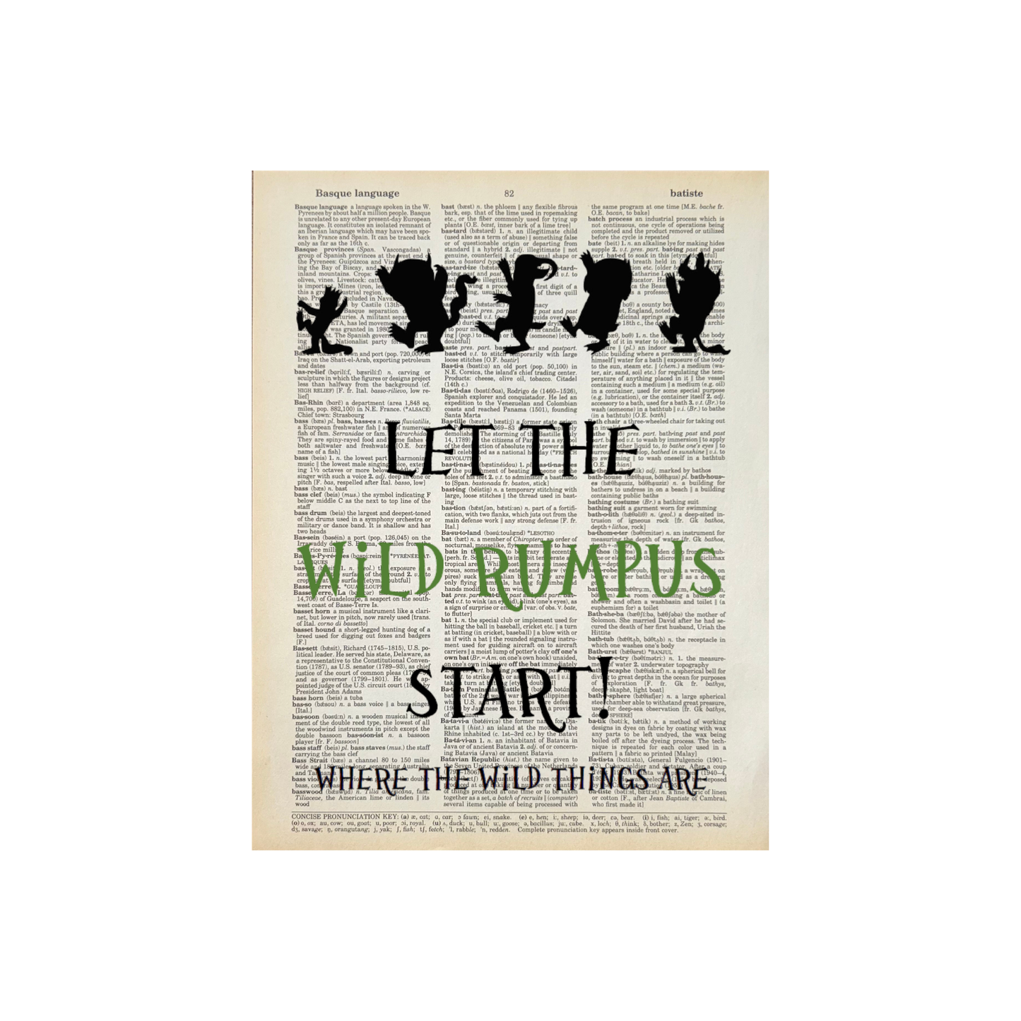Let the wild rumpus  | Dictionary Print | Vintage Book Art