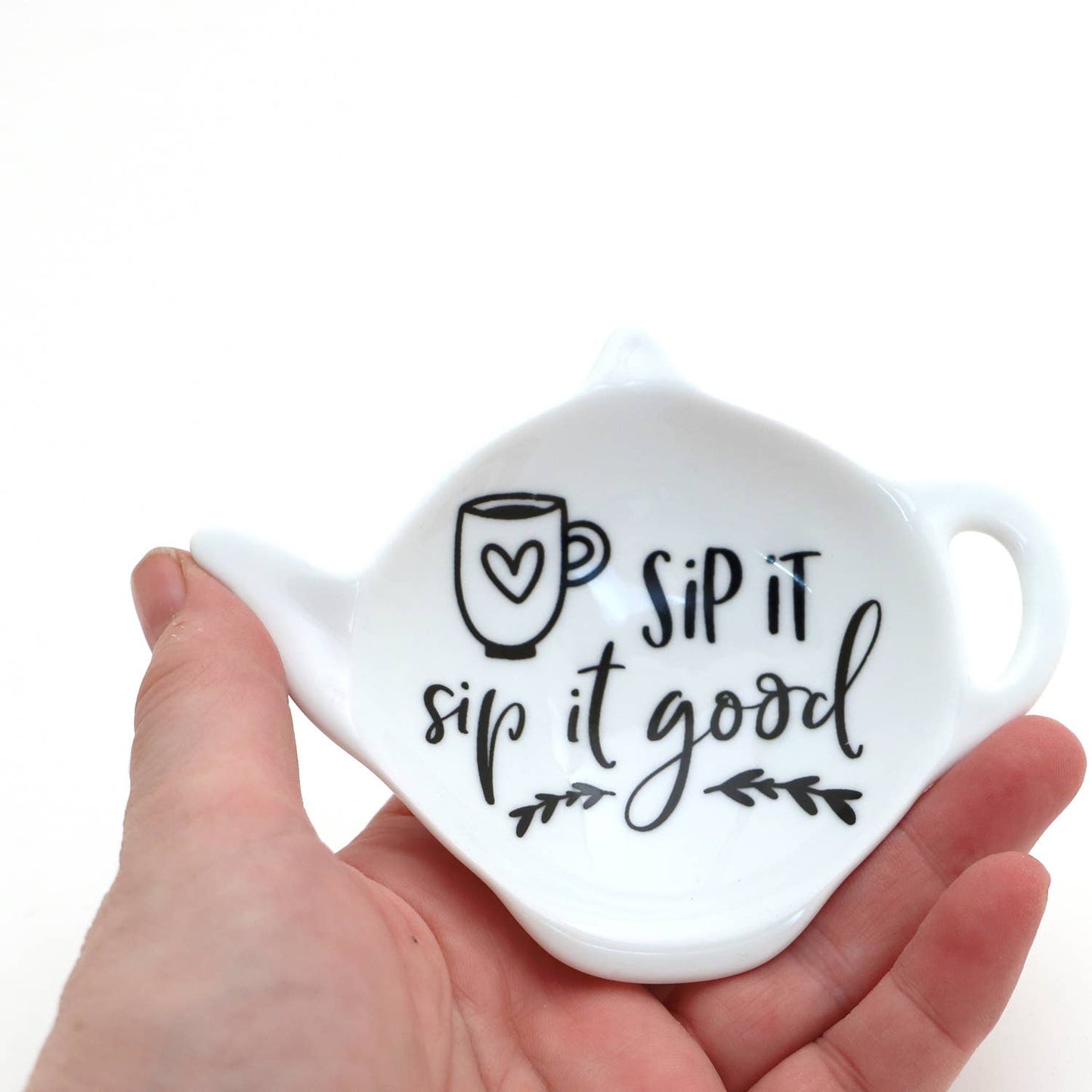 Sip it Good teabag holder, teapot shaped tea bag dish, 80's