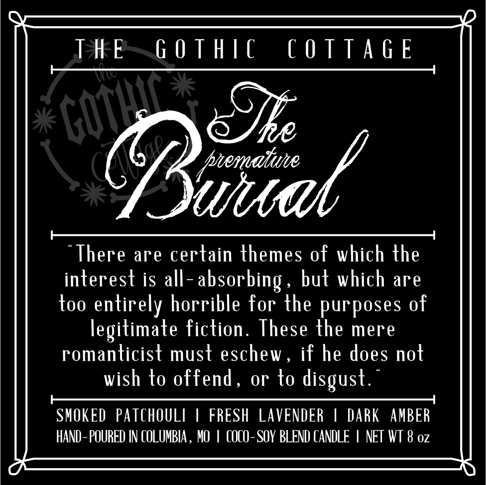 Lavender & Patchouli—8oz black candle | The Premature Burial