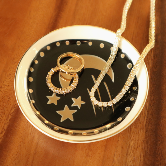 Round Trinket Tray Gold Moon and Stars