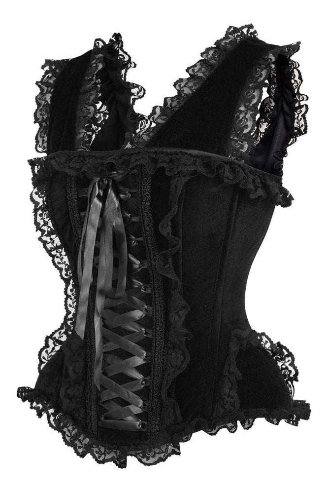 LIMITED EDITION Top Drawer Black Velvet & Lace Steel Boned Corset w/Cap Sleeves