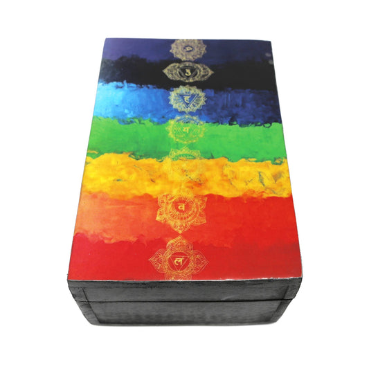 Wooden Storage Box (6 x 4 in.) - 7 Chakras (Black)