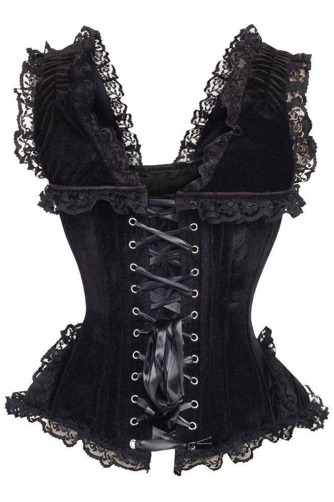 LIMITED EDITION Top Drawer Black Velvet & Lace Steel Boned Corset w/Cap Sleeves