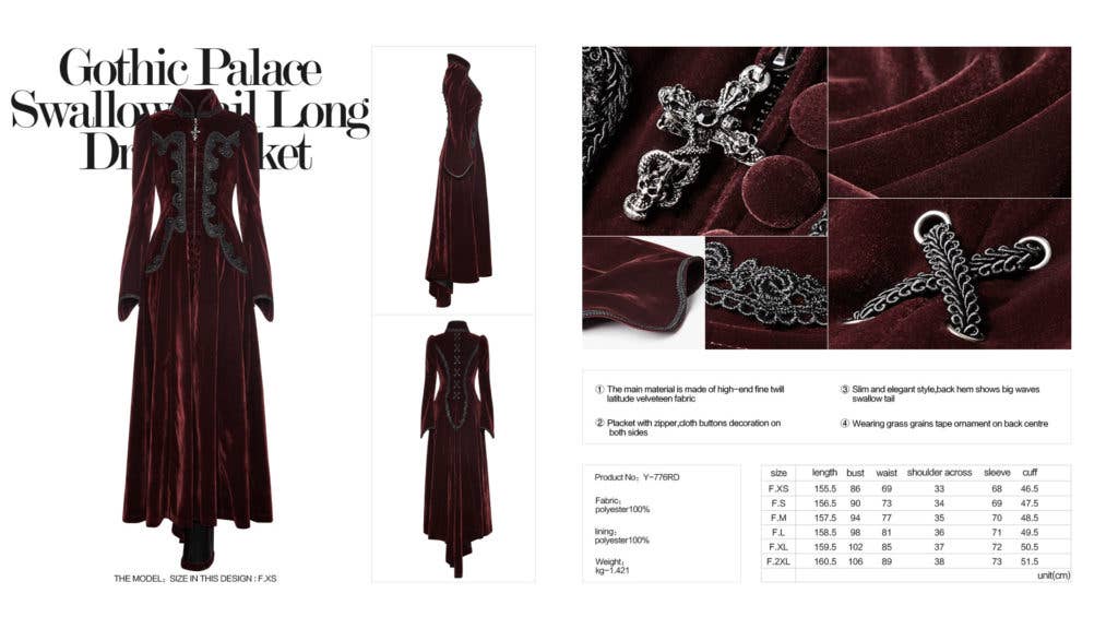 Y776 - Gothic Palace Swallow Tail Long Dress