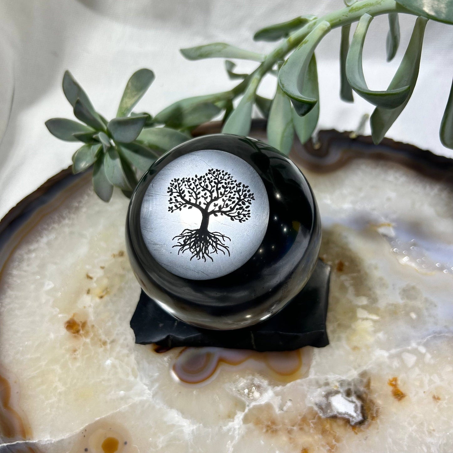 Shungite Engraved Sphere with Stand 8cm