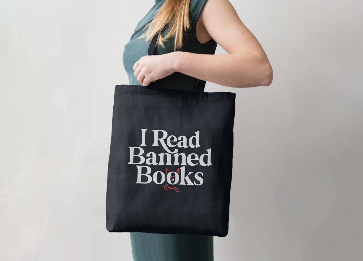 I Read Banned Books Tote Bag, 12oz Black Canvas Totebag