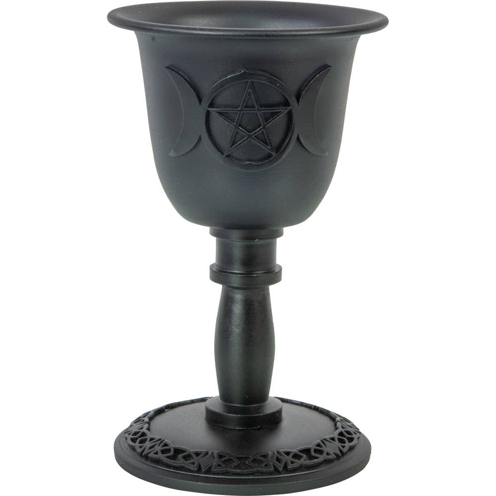 Metal Chalice Mini Candle Holder - Triple Moon w/ Pentacle